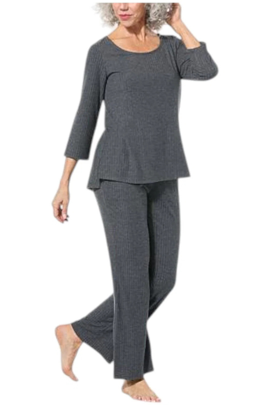 Comfort Code Women's Brushed Ribbed Knit Tunic Pant Set Heather Grey - Regular